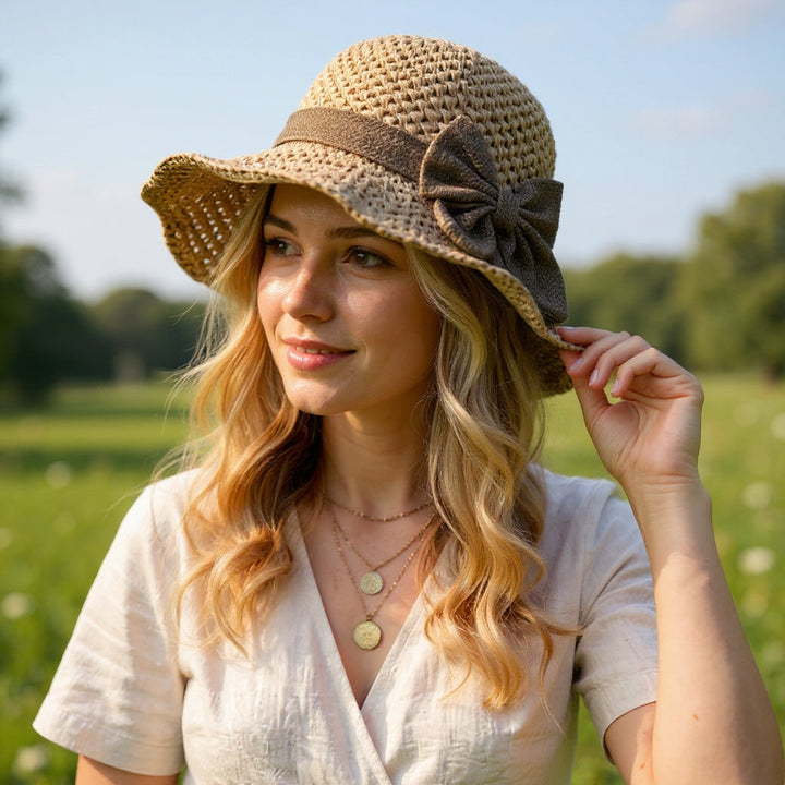 Coralie - Sombrero artesanal para el sol con lazo