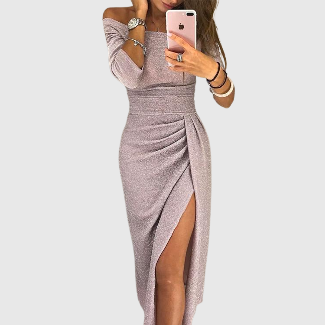 Lylah - Vestido maxi con escote halter drapeado