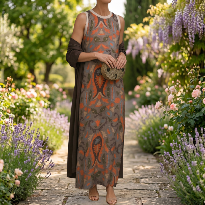 Lilith - Conjunto de vestido midi estampado y cárdigan largo