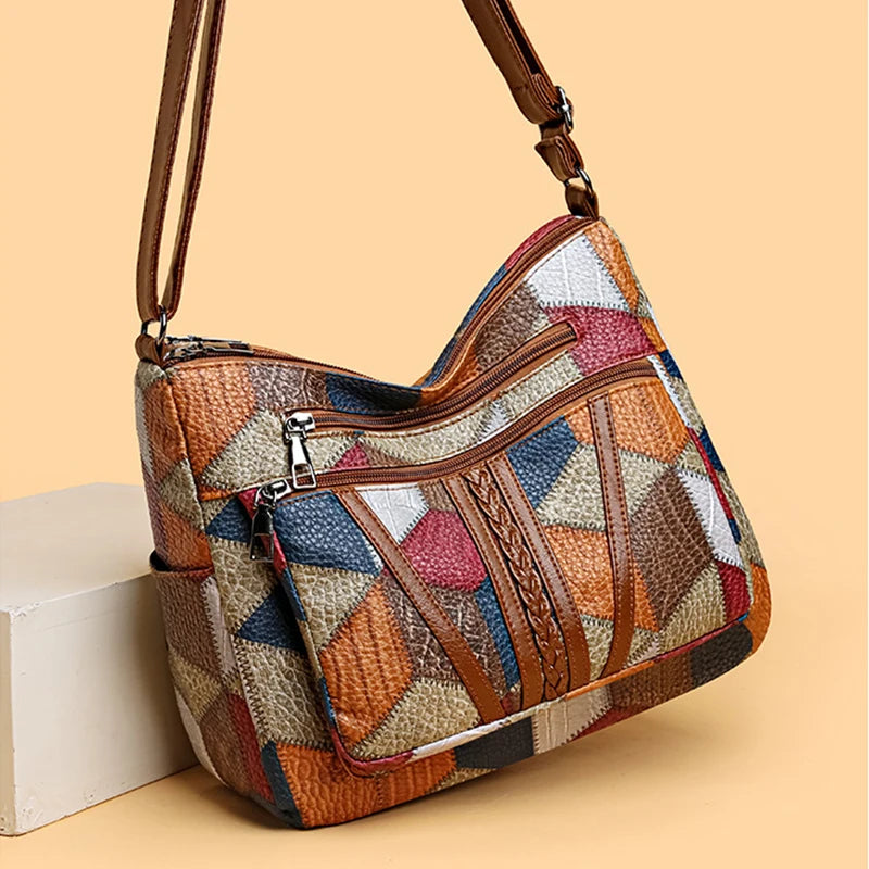 Lauranique - Bolsa bandolera de patchwork y tacto suave