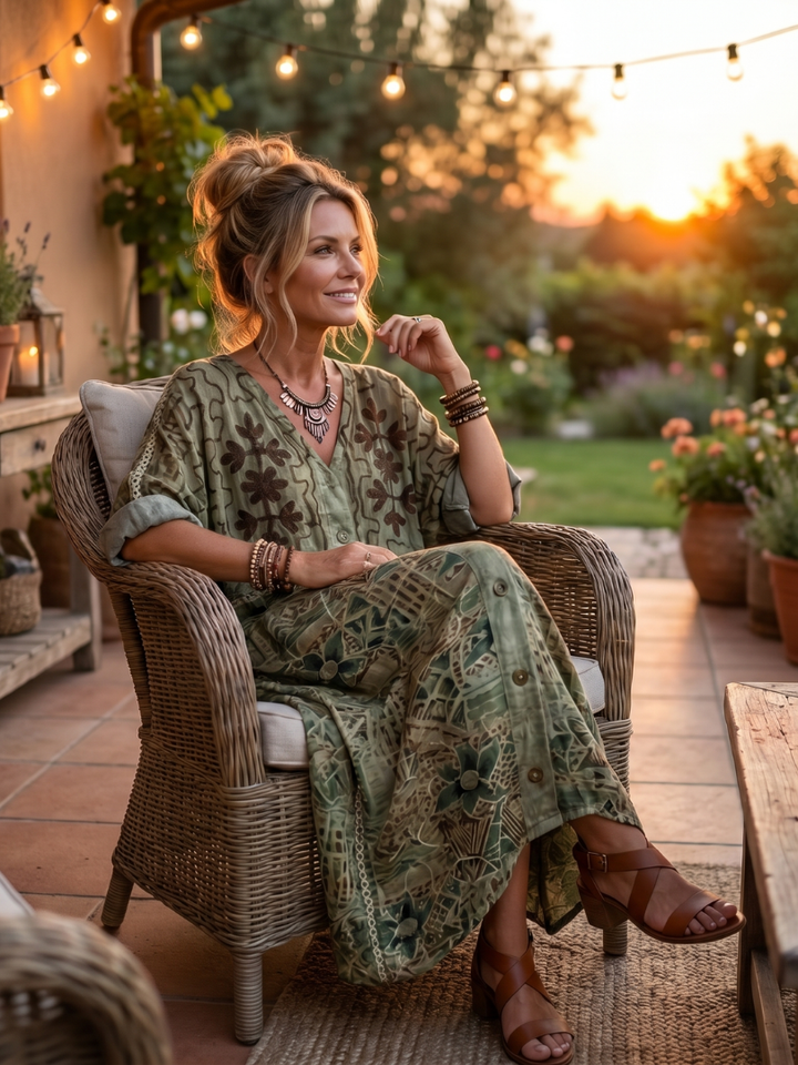 Roselisse - Vestido midi ligero con botones al frente