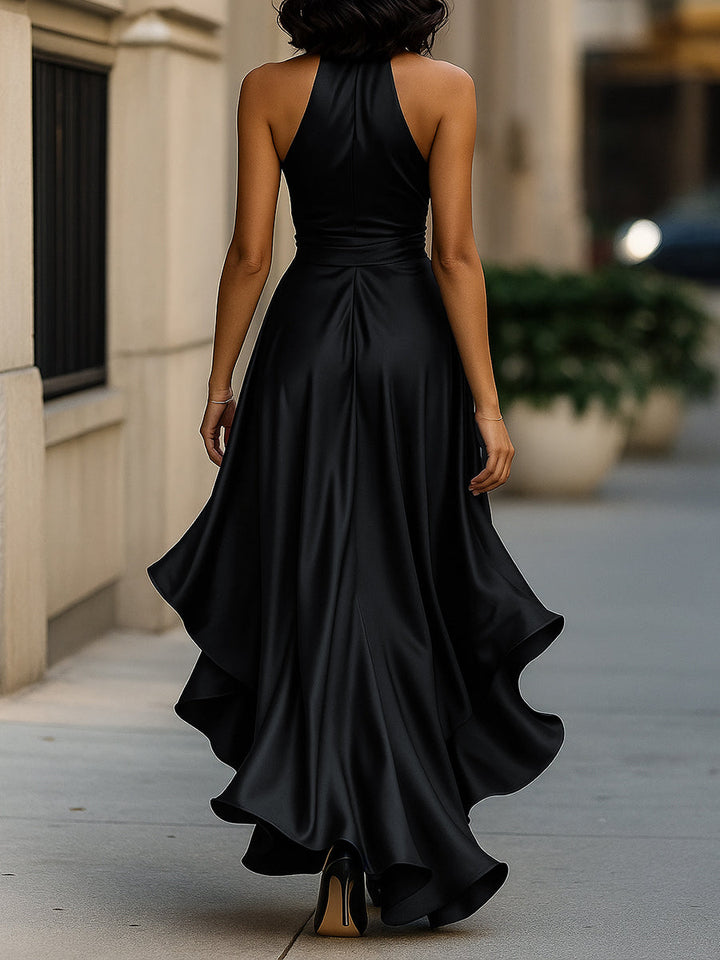 Palmer - Vestido maxi con escote halter y diseño cruzado de lujo