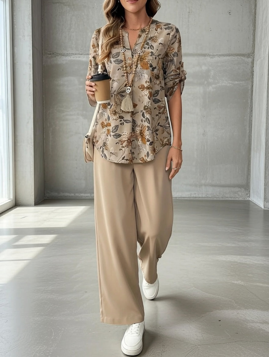 Ilaria - Conjunto coordinado de dos piezas con toque floral suave