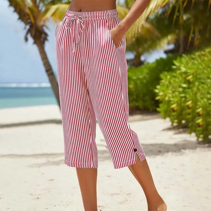 Roselina - Pantalón capri a rayas con cordón ajustable