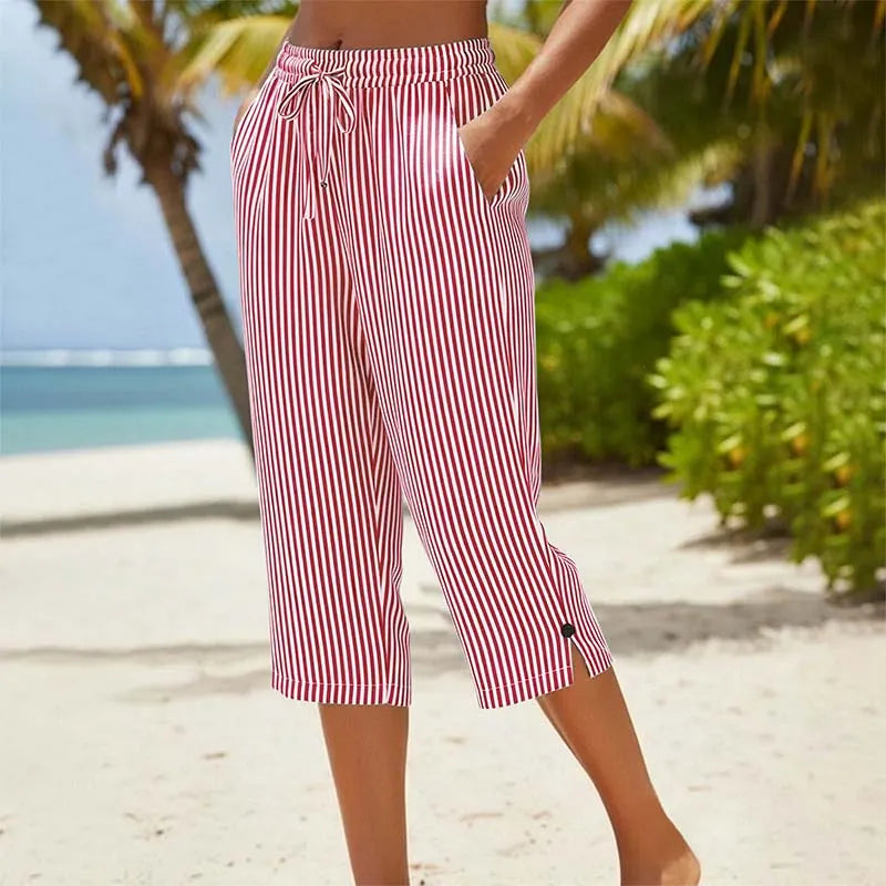 Roselina - Pantalón capri a rayas con cintura ajustable