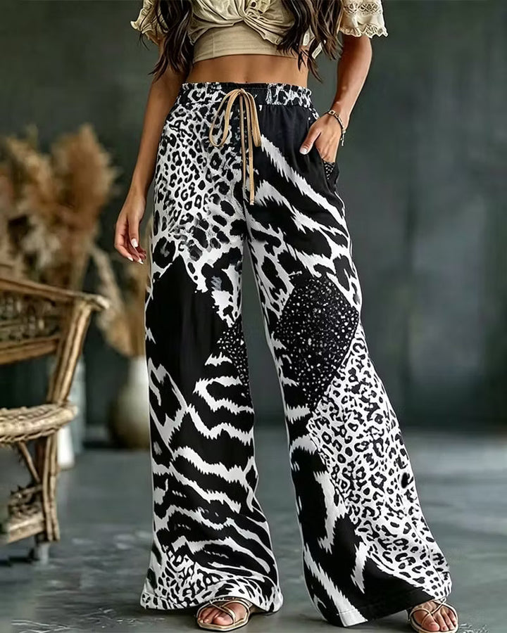 Elfrida - Pantalón de pierna ancha con parche de leopardo, suave al tacto