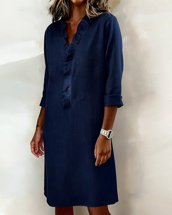 Dorelle - Vestido recto con holanes en mezcla de lino fresca