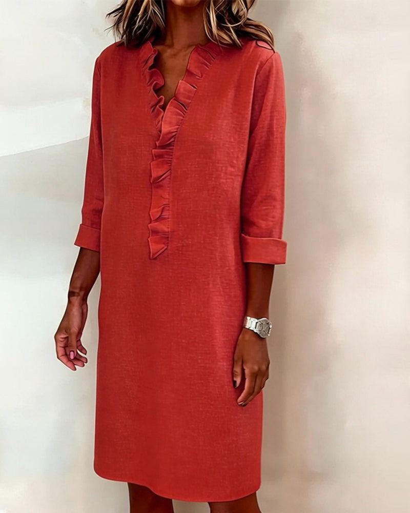 Dorelle - Vestido recto con holanes en mezcla de lino fresca