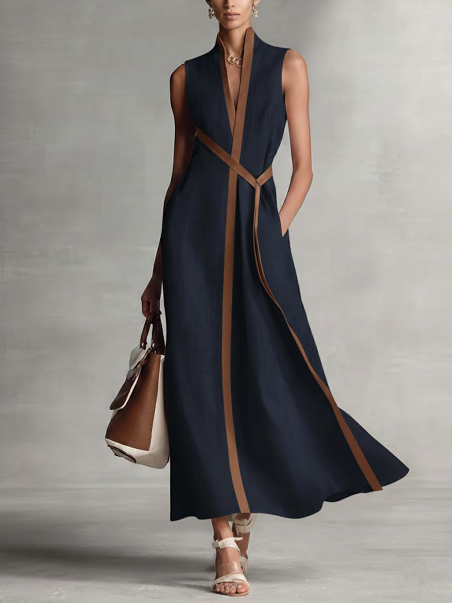 Rysella - Vestido maxi cruzado de mezcla de lino refinado