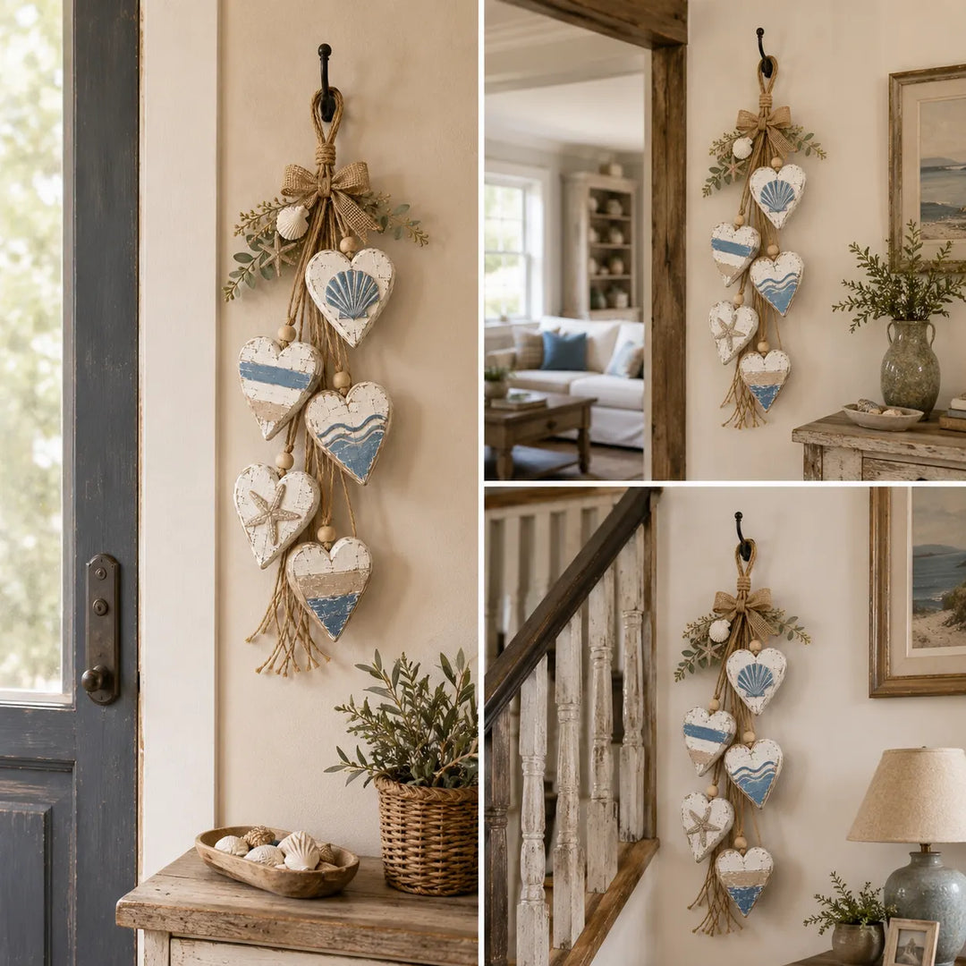 Alinora - Colgante de pared con borlas de corazón en acabado envejecido