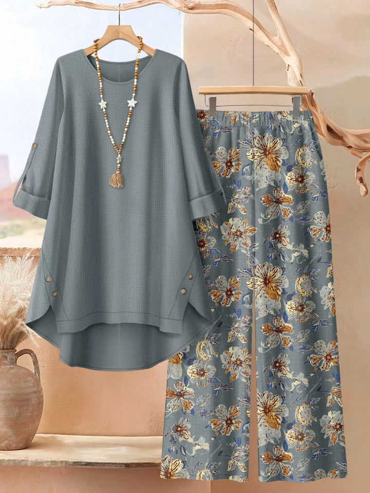 Rosette - Conjunto de túnica estilo capa ligera y pantalón de pierna ancha