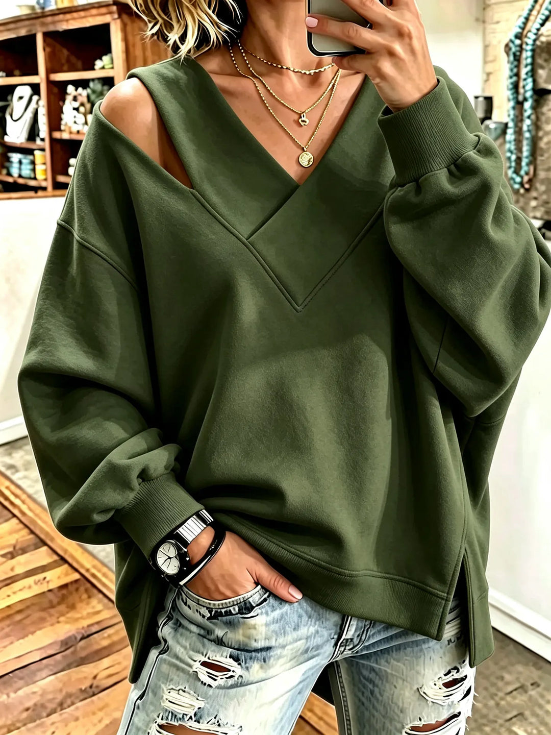 Aurelia - Sudadera de cuello en V suave al tacto
