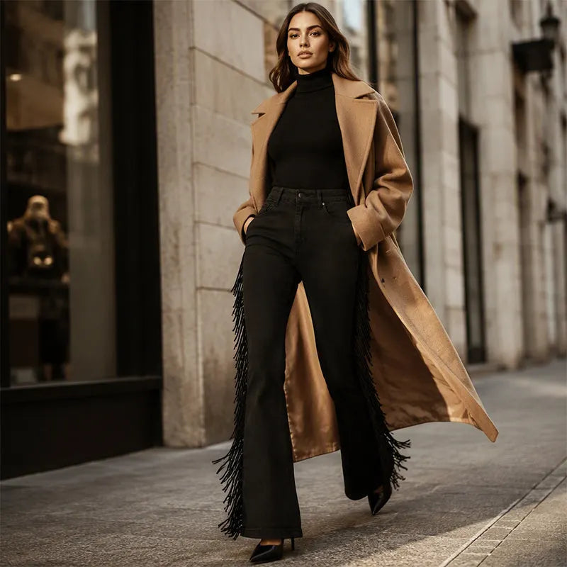 Fiorenne - Pantalones acampanados con flecos estilo vaquero