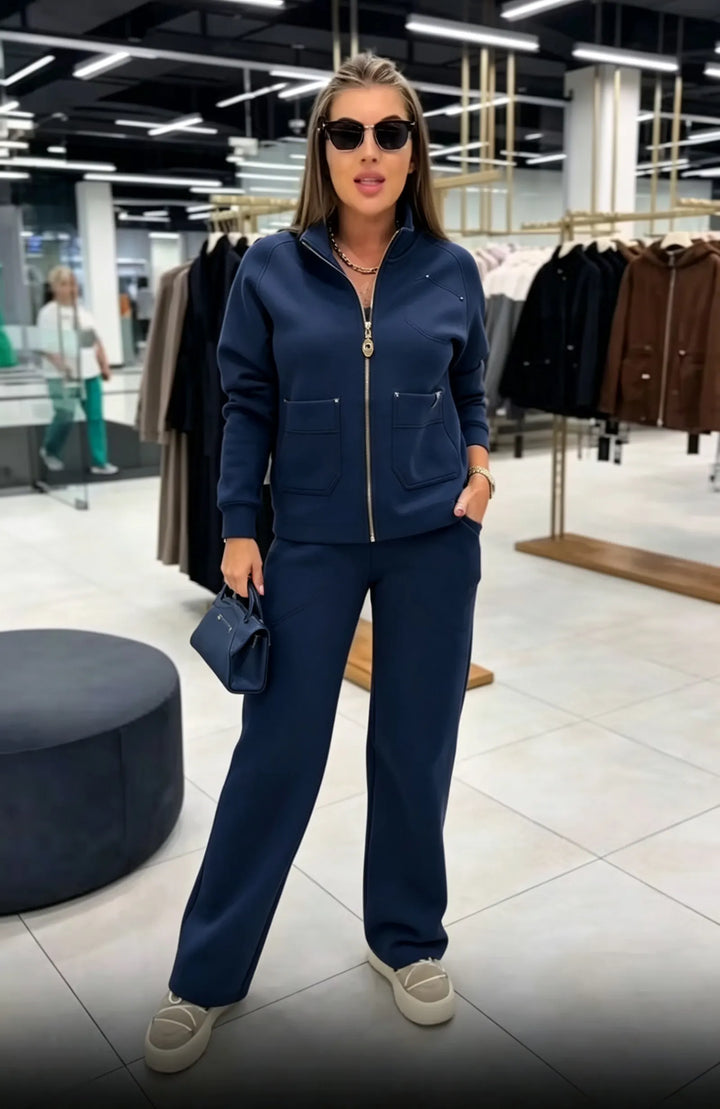 Floranique - Conjunto de chamarra corta con cierre y pantalón de pierna ancha