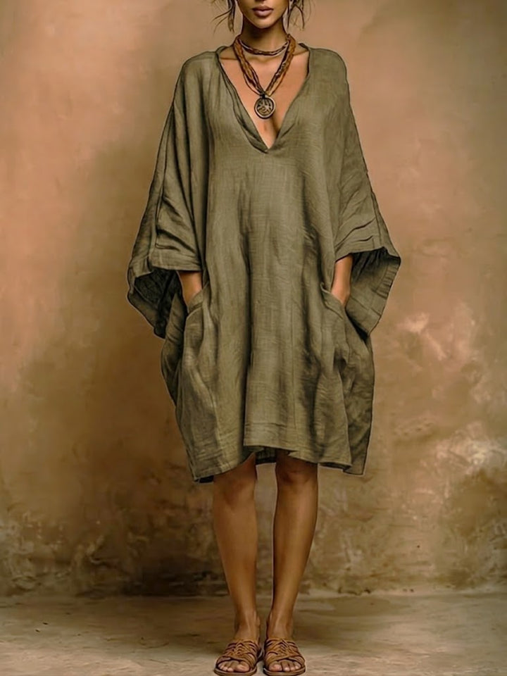 Valenne - Vestido midi de corte holgado con escote en V