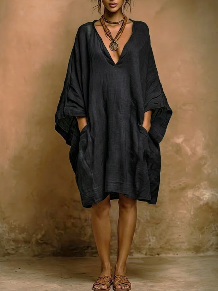 Valenne - Vestido midi de corte holgado con escote en V