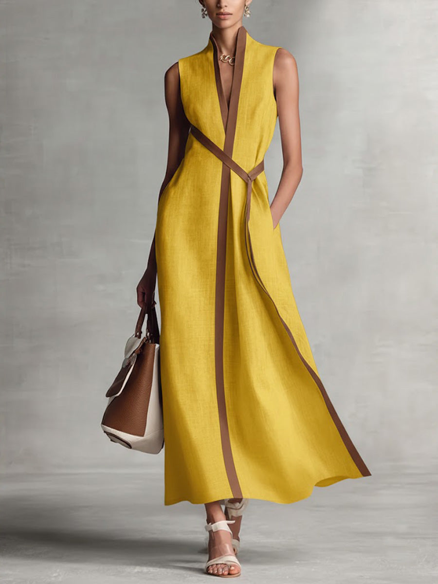 Rysella - Vestido maxi cruzado de mezcla de lino refinado