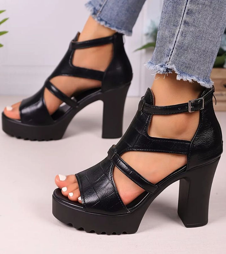 Elestine - Sandalias estilo gladiador con plataforma esculpida
