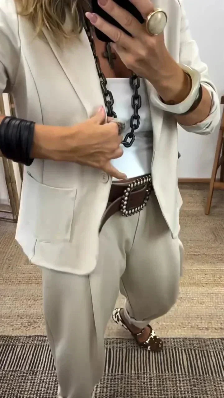 Rosina - Conjunto de blazer y pantalón de tacto suave