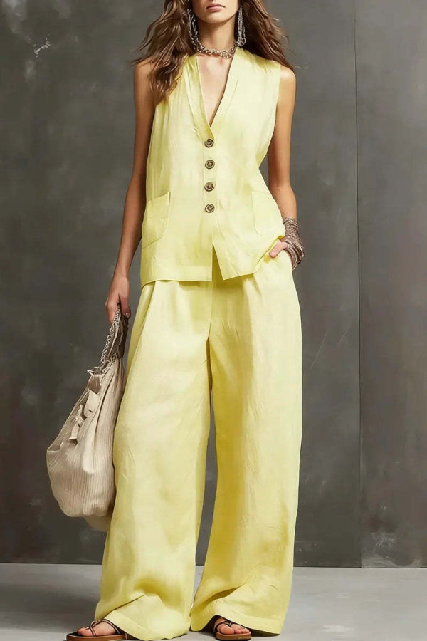 Heloise - Conjunto de chaleco transpirable y pantalón de pierna ancha