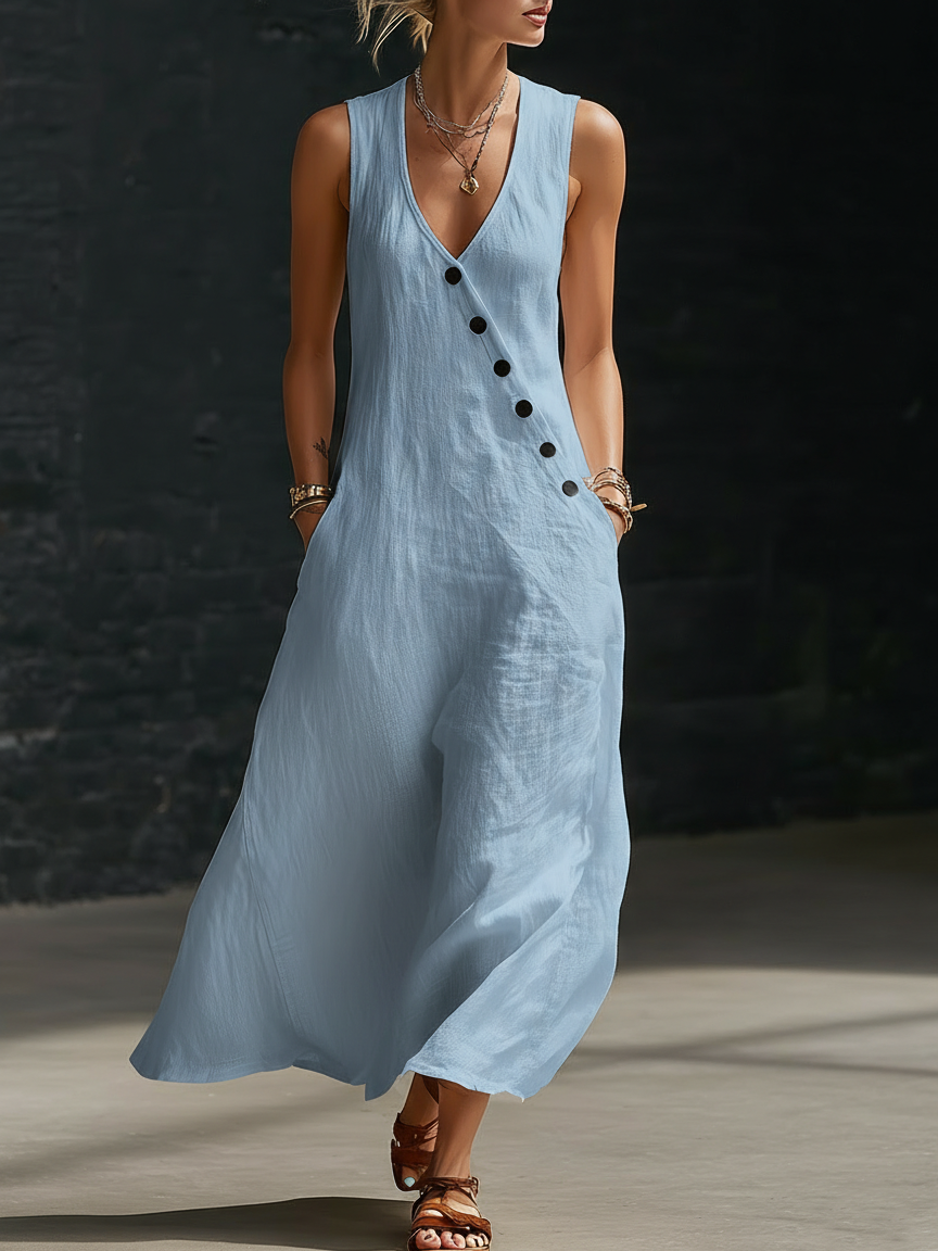 Elaria - Vestido midi de manga larga con escote en V estructurado