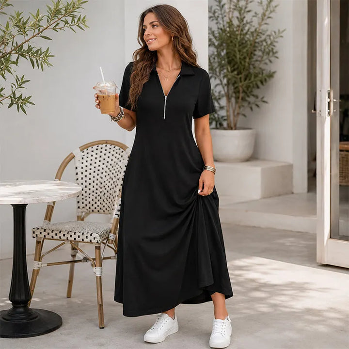 Primelle - Vestido maxi de cuello con cierre, de tacto suave