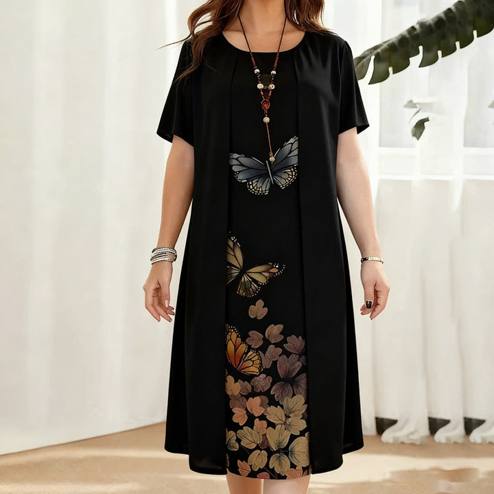 Celyn - Conjunto de vestido midi con capas superpuestas y manga corta