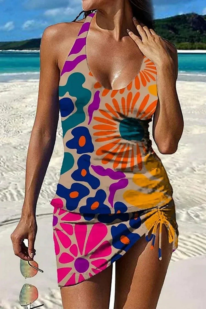 Ysoria - Conjunto de traje de baño estampado con escote halter