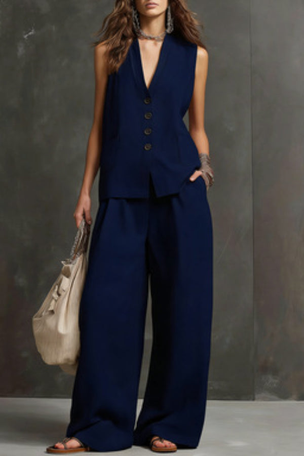 Heloise - Conjunto de chaleco transpirable y pantalón de pierna ancha