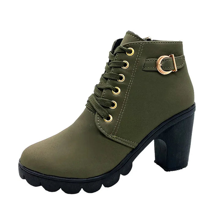 Mara - Botas de tacón ancho con forro de piel