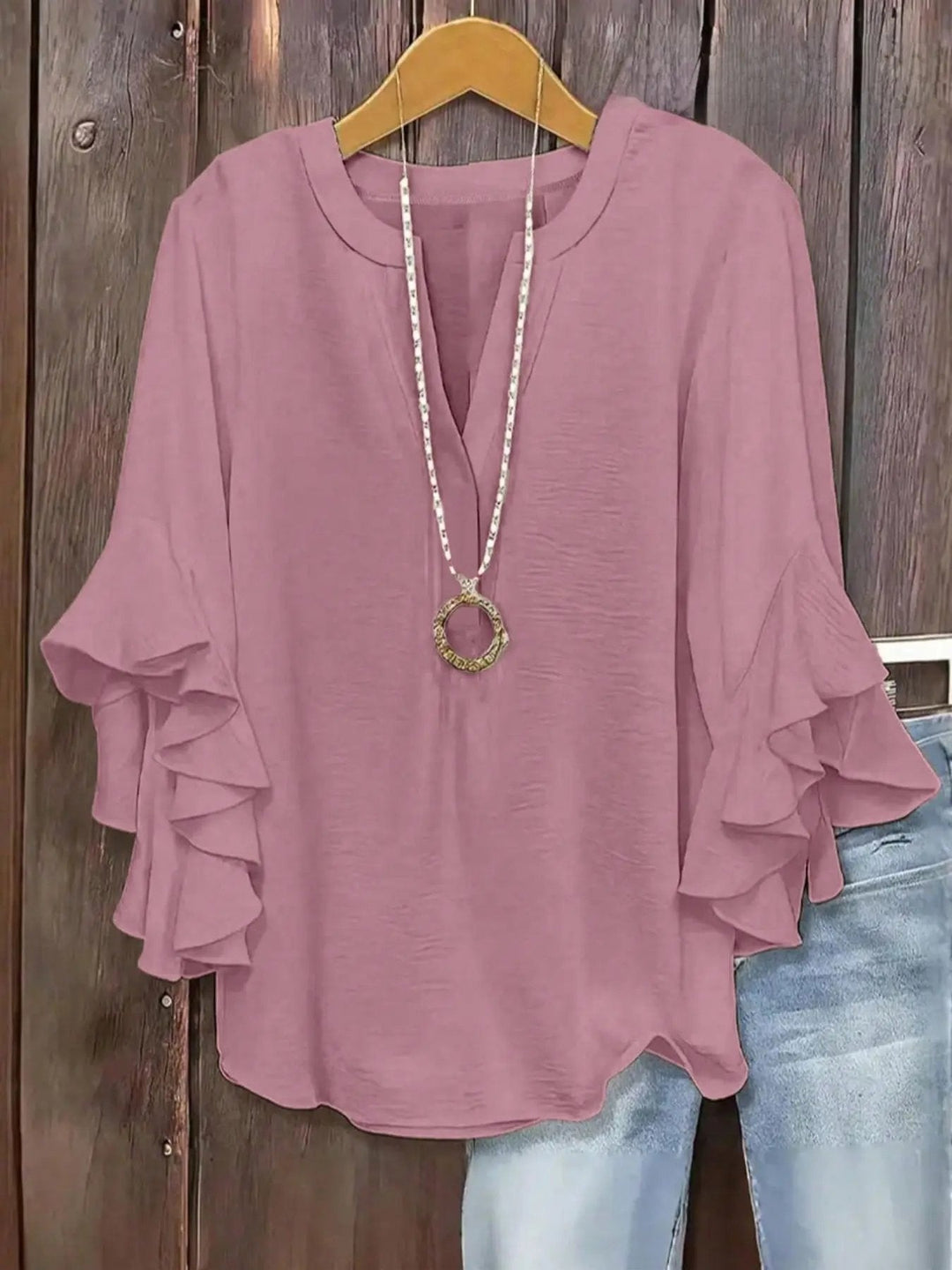 Norabelle - Blusa elegante con holanes en las mangas