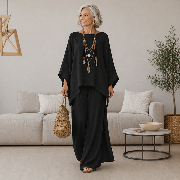 Annisette - Conjunto de dos piezas con pantalón de pierna ancha y tacto suave
