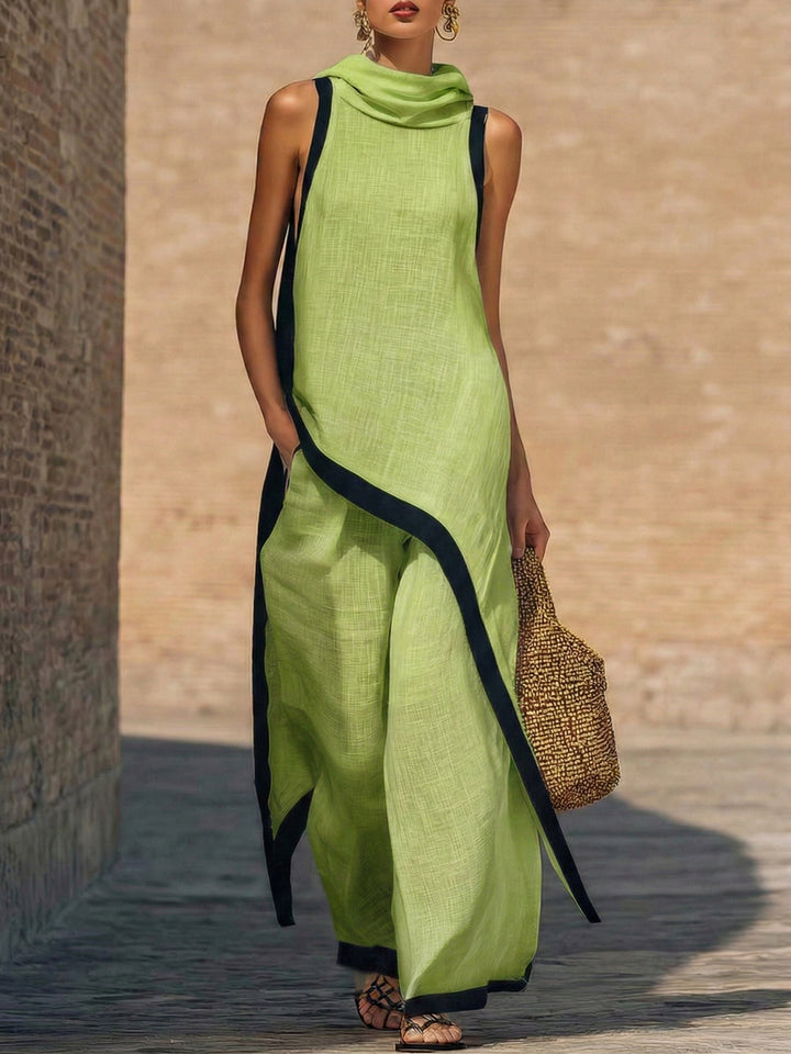 Maranta - Conjunto de túnica asimétrica y pantalón de pierna ancha