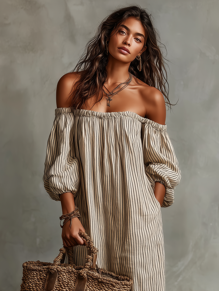 Devra - Maxivestido fresco con hombros descubiertos