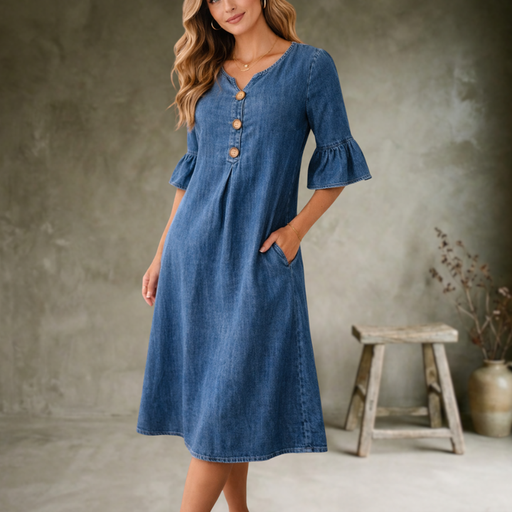 Sorella - Vestido suave al tacto de mangas con holanes
