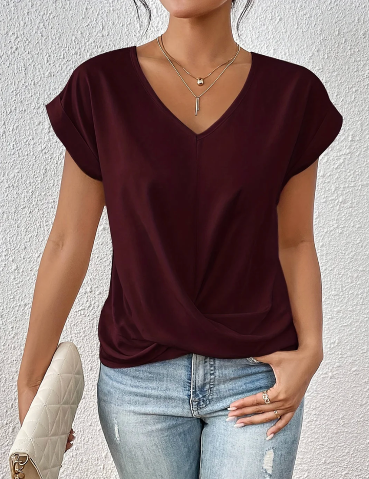Tirenne - Blusa drapeada con escote en V