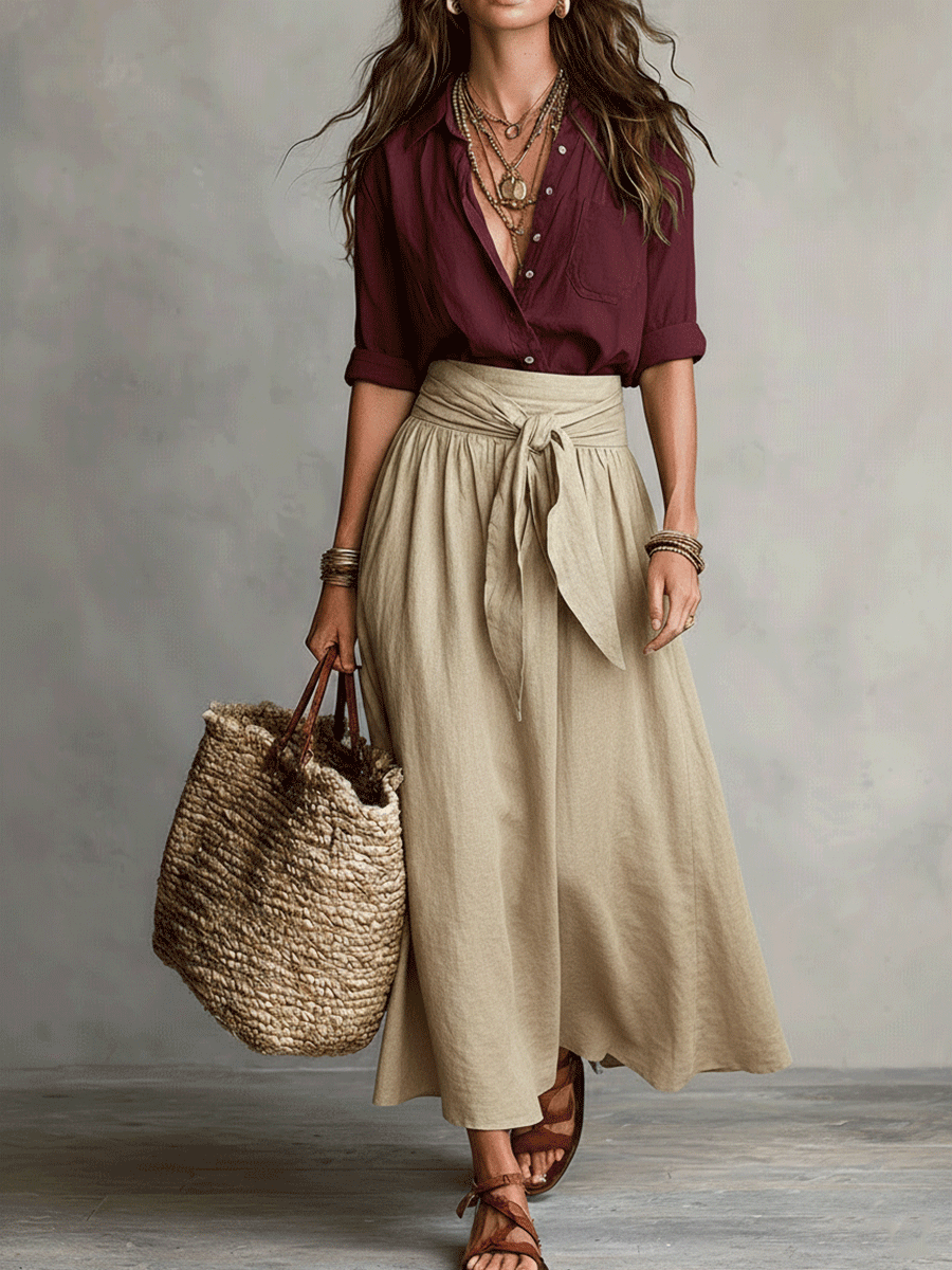 Estella - Conjunto de blusa elegante y falda midi