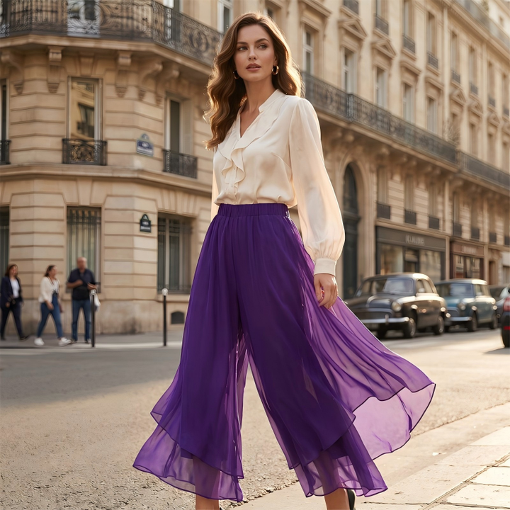 Hope - Pantalón palazzo con superposición de Chiffon