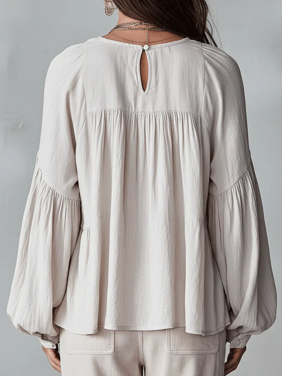 Narella - Blusa con holanes y escote en V