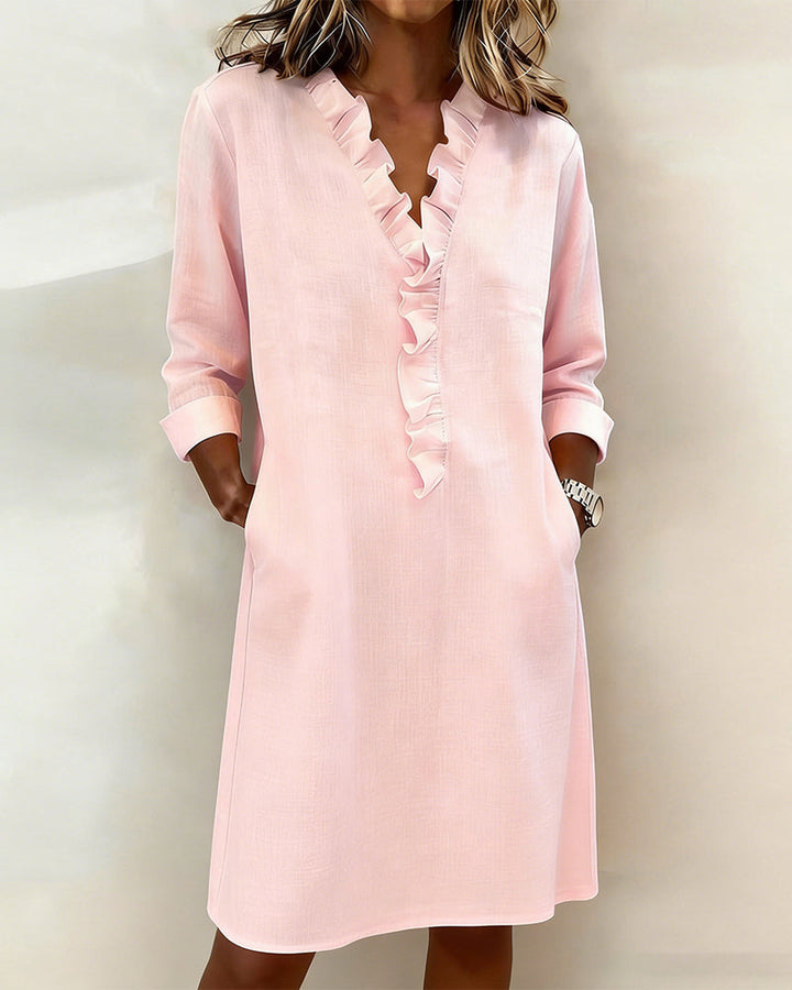 Dorelle - Vestido recto con holanes en mezcla de lino fresca