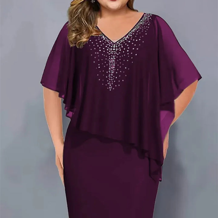 Lirienne - Vestido midi de viscosa con piedras preciosas