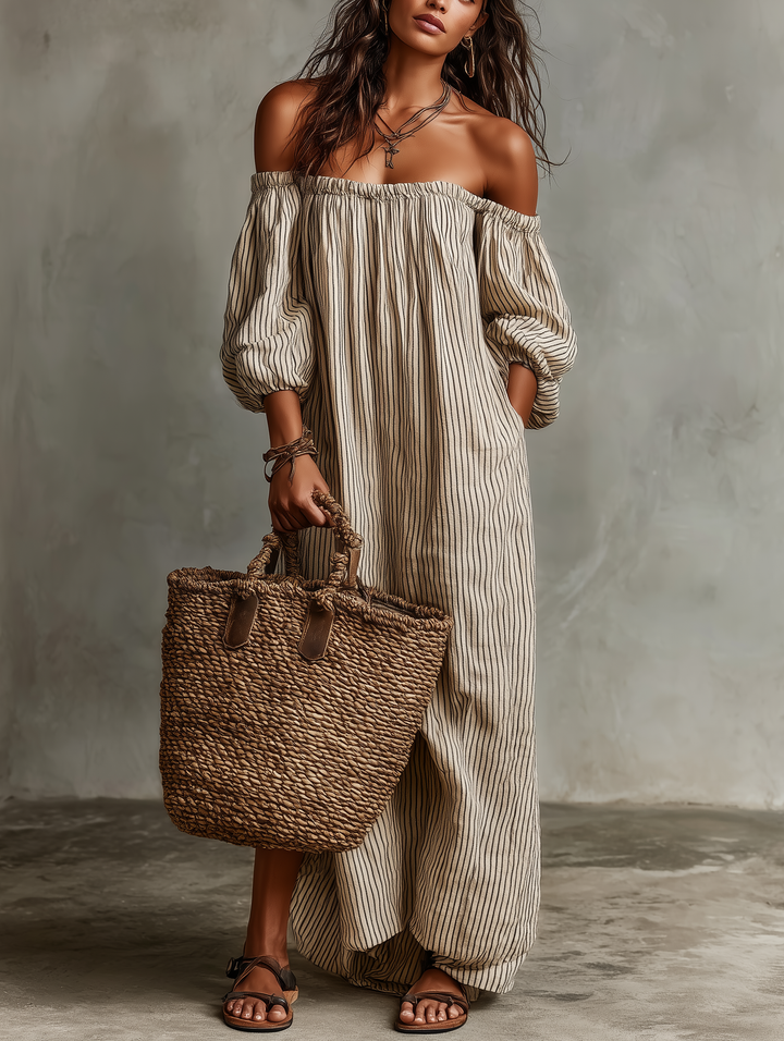 Devra - Maxivestido fresco con hombros descubiertos