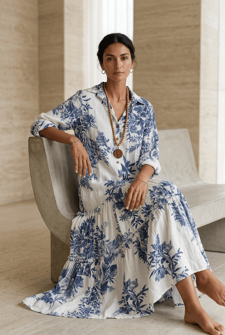 Thealise - Maxivestido floral ligero con botonadura frontal