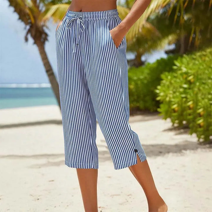 Roselina - Pantalón capri a rayas con cintura ajustable
