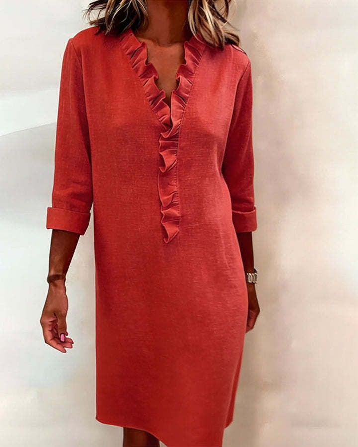 Dorelle - Vestido recto con holanes en mezcla de lino fresca