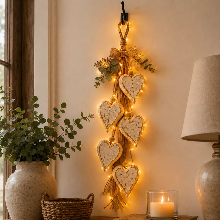 Alinora - Colgante de pared con borlas de corazón en acabado envejecido