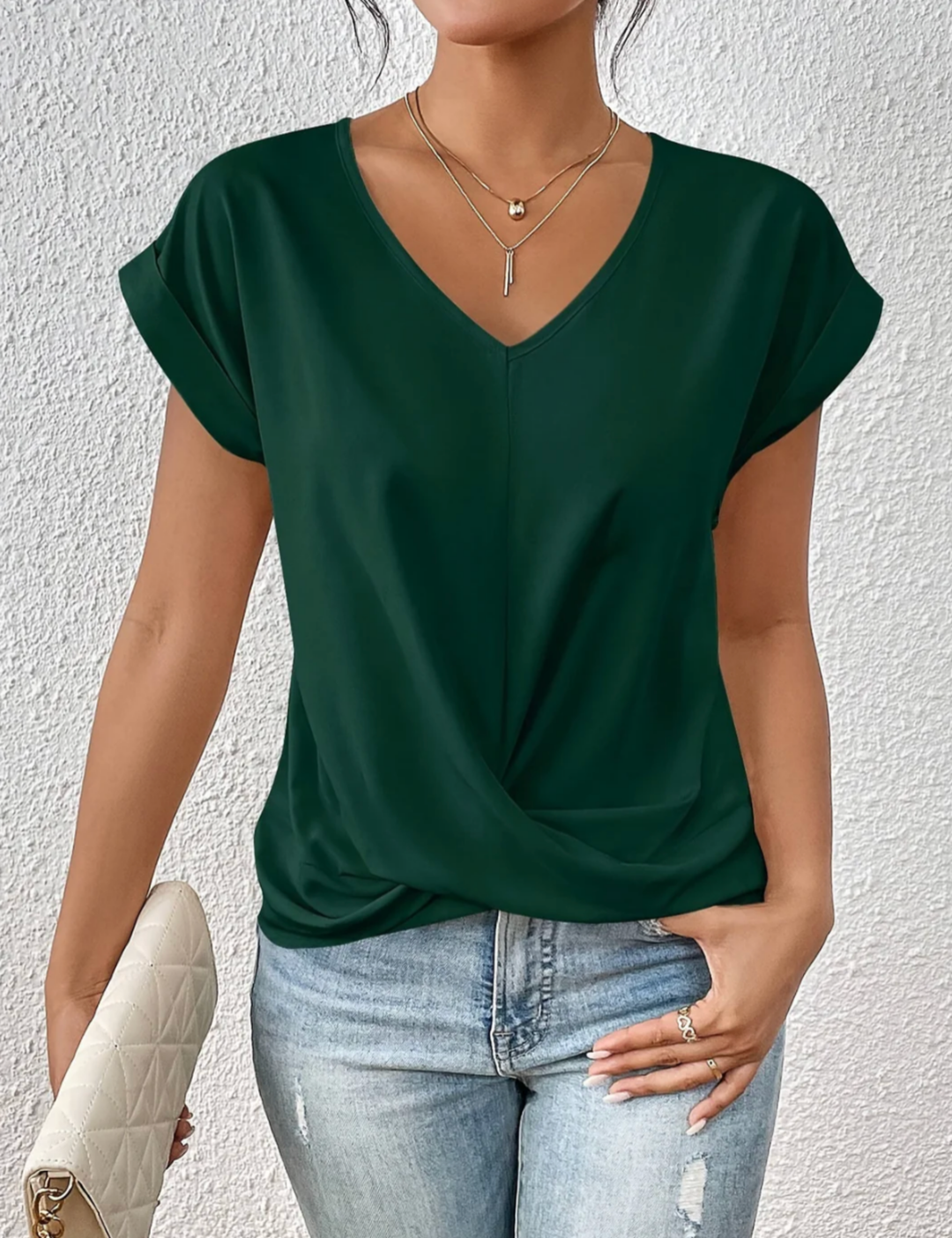 Tirenne - Blusa drapeada con escote en V