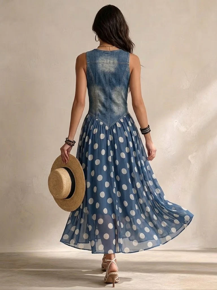 Ameliora - Vestido de lunares de materiales mixtos