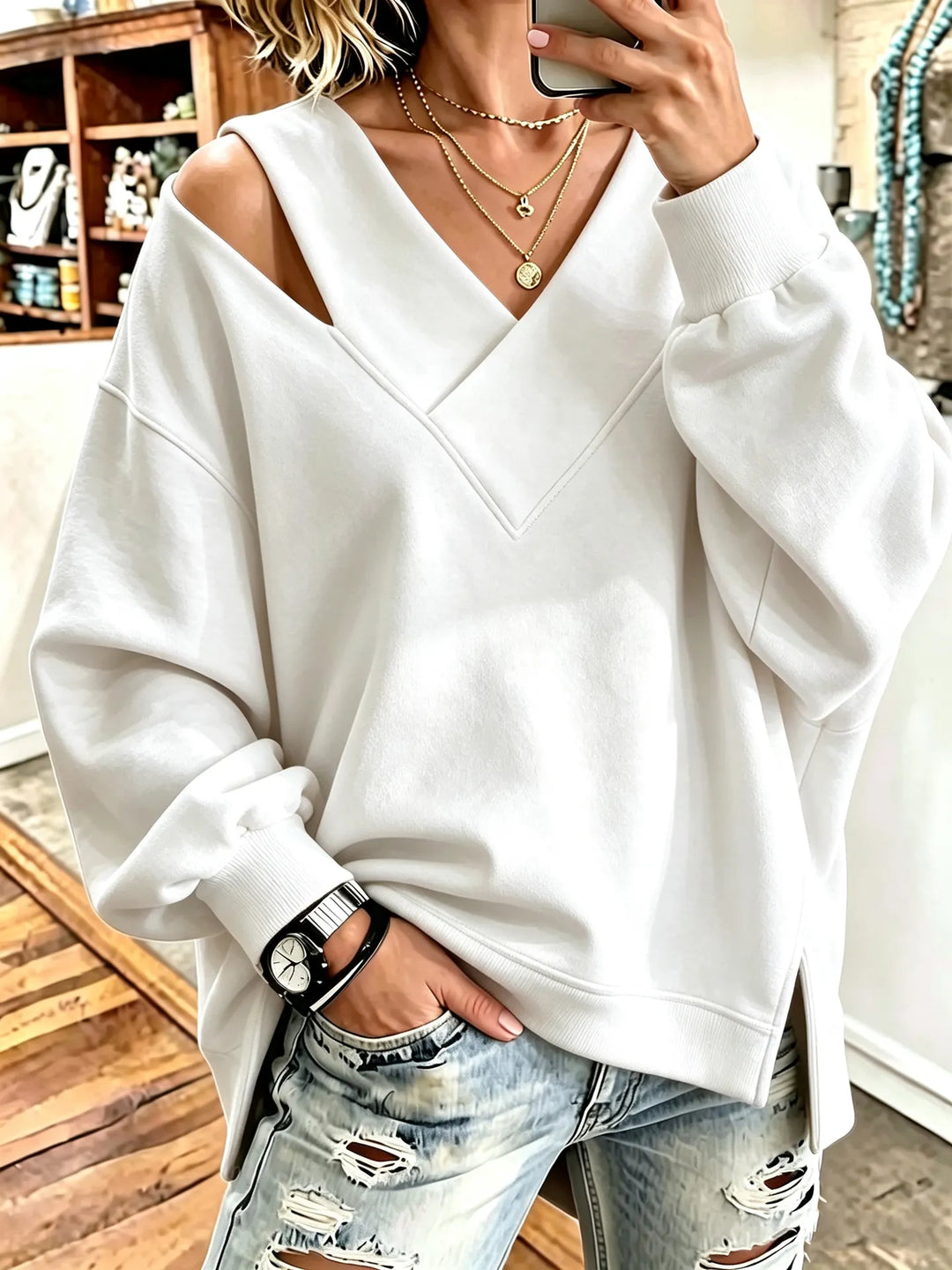 Aurelia - Sudadera de cuello en V suave al tacto