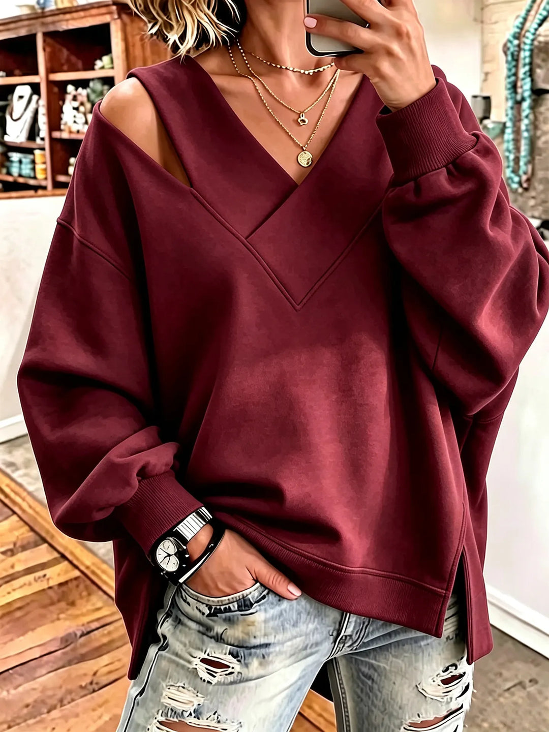 Aurelia - Sudadera de cuello en V suave al tacto
